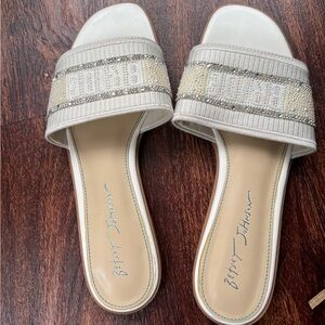 Betsey Johnson Ivory Beaded Slide Sandals